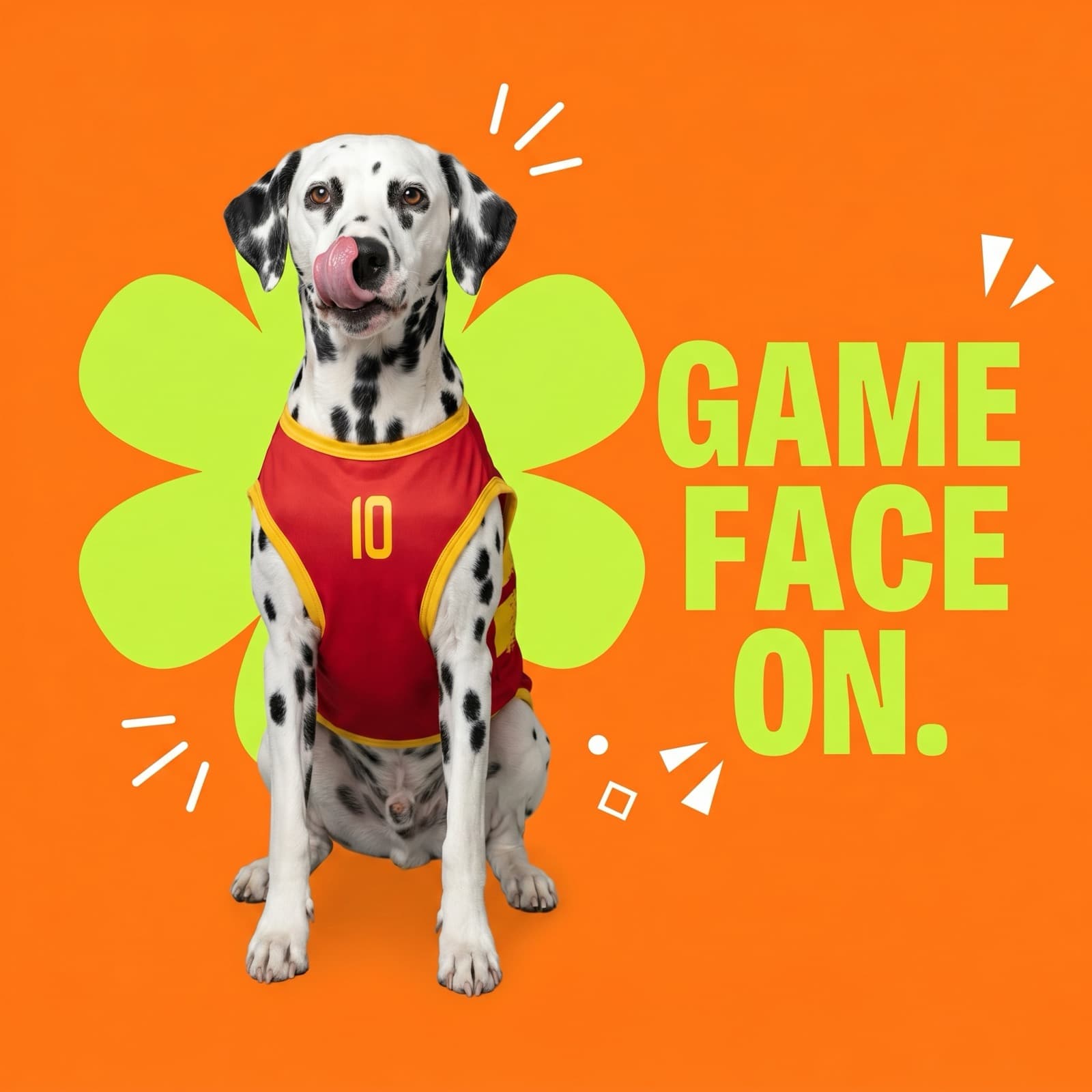 Dalmatian in the Spain jersey: Game Face On