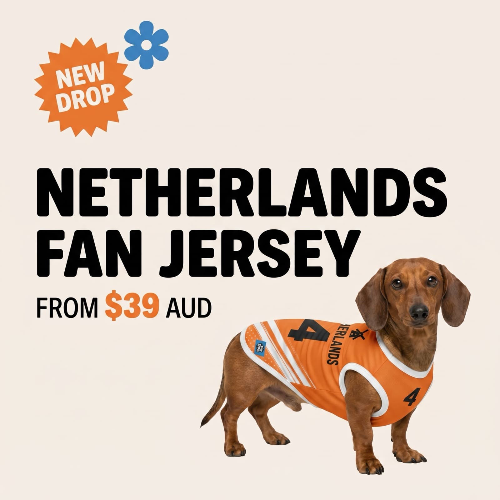 Dachshund in the Netherlands jersey: New Drop, from $39 AUD